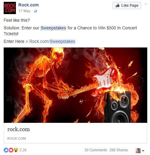 ANOTHER SWEEPSTAKES FACEBOOK CONTEST EXAMPLE FROM ROCK