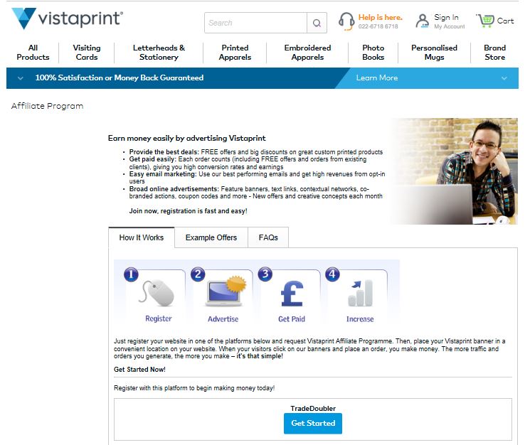 VISTAPRINT AFFILIATE MARKETING PROGRAM PAGE