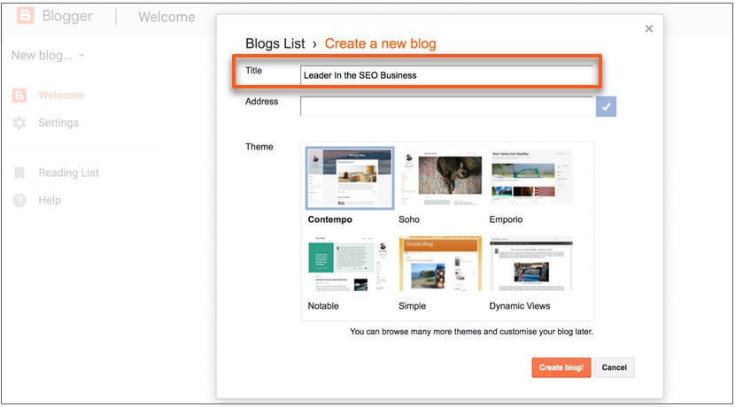 choose a title - create a blog with blogspot