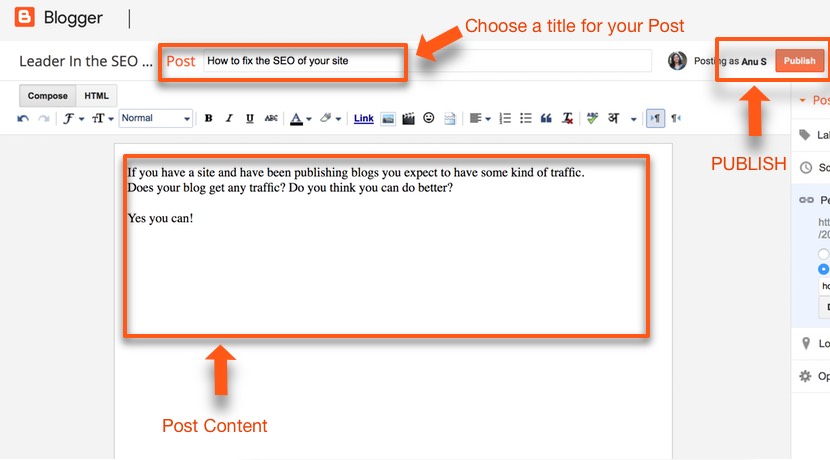 write your first post- create a blog with blogspot